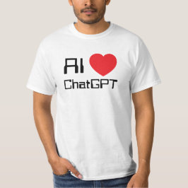 AIラブChat GPT 赤いハート 楽しい黒文字 Tシャツ