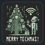 AIロボットとTech Christmas Tree – テクチメリーマス スクエアシール<br><div class="desc">テク祝クのツイストで休日！このデザインは、回路とチップで作られた未来的なクリスマスツリーの隣に立っているAIを使ったロボットを特徴としている。テクノロジー愛好家や、休暇の精神と最先端のテクノロジーを融合させるのが好きな人に最適。</div>