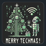 AIロボットとTech Christmas Tree – テクチメリーマス スクエアシール<br><div class="desc">テク祝クのツイストで休日！このデザインは、回路とチップで作られた未来的なクリスマスツリーの隣に立っているAIを使ったロボットを特徴としている。テクノロジー愛好家や、休暇の精神と最先端のテクノロジーを融合させるのが好きな人に最適。</div>