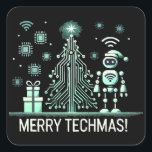 AIロボットとTech Christmas Tree – テクチメリーマス スクエアシール<br><div class="desc">テク祝クのツイストで休日！このデザインは、回路とチップで作られた未来的なクリスマスツリーの隣に立っているAIを使ったロボットを特徴としている。テクノロジー愛好家や、休暇の精神と最先端のテクノロジーを融合させるのが好きな人に最適。</div>