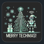 AIロボットとTech Christmas Tree – テクチメリーマス スクエアシール<br><div class="desc">テク祝クのツイストで休日！このデザインは、回路とチップで作られた未来的なクリスマスツリーの隣に立っているAIを使ったロボットを特徴としている。テクノロジー愛好家や、休暇の精神と最先端のテクノロジーを融合させるのが好きな人に最適。</div>