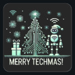 AIロボットとTech Christmas Tree – テクチメリーマス スクエアシール<br><div class="desc">テク祝クのツイストで休日！このデザインは、回路とチップで作られた未来的なクリスマスツリーの隣に立っているAIを使ったロボットを特徴としている。テクノロジー愛好家や、休暇の精神と最先端のテクノロジーを融合させるのが好きな人に最適。</div>
