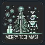 AIロボットとTech Christmas Tree – テクチメリーマス スクエアシール<br><div class="desc">テク祝クのツイストで休日！このデザインは、回路とチップで作られた未来的なクリスマスツリーの隣に立っているAIを使ったロボットを特徴としている。テクノロジー愛好家や、休暇の精神と最先端のテクノロジーを融合させるのが好きな人に最適。</div>