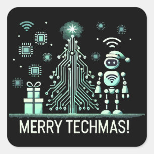 AIロボットとTech Christmas Tree – テクチメリーマス スクエアシール