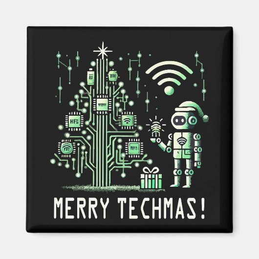 AIロボットとTech Christmas Tree – テクチメリーマス マグネット (正面)