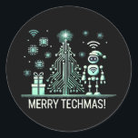 AIロボットとTech Christmas Tree – テクチメリーマス ラウンドシール<br><div class="desc">テク祝クのツイストで休日！このデザインは、回路とチップで作られた未来的なクリスマスツリーの隣に立っているAIを使ったロボットを特徴としている。テクノロジー愛好家や、休暇の精神と最先端のテクノロジーを融合させるのが好きな人に最適。</div>