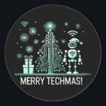 AIロボットとTech Christmas Tree – テクチメリーマス ラウンドシール<br><div class="desc">テク祝クのツイストで休日！このデザインは、回路とチップで作られた未来的なクリスマスツリーの隣に立っているAIを使ったロボットを特徴としている。テクノロジー愛好家や、休暇の精神と最先端のテクノロジーを融合させるのが好きな人に最適。</div>