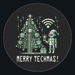 AIロボットとTech Christmas Tree – テクチメリーマス ラウンドシール<br><div class="desc">テク祝クのツイストで休日！このデザインは、回路とチップで作られた未来的なクリスマスツリーの隣に立っているAIを使ったロボットを特徴としている。テクノロジー愛好家や、休暇の精神と最先端のテクノロジーを融合させるのが好きな人に最適。</div>