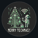 AIロボットとTech Christmas Tree – テクチメリーマス ラウンドシール<br><div class="desc">テク祝クのツイストで休日！このデザインは、回路とチップで作られた未来的なクリスマスツリーの隣に立っているAIを使ったロボットを特徴としている。テクノロジー愛好家や、休暇の精神と最先端のテクノロジーを融合させるのが好きな人に最適。</div>
