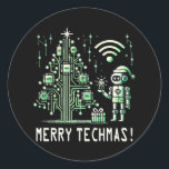 AIロボットとTech Christmas Tree – テクチメリーマス ラウンドシール<br><div class="desc">テク祝クのツイストで休日！このデザインは、回路とチップで作られた未来的なクリスマスツリーの隣に立っているAIを使ったロボットを特徴としている。テクノロジー愛好家や、休暇の精神と最先端のテクノロジーを融合させるのが好きな人に最適。</div>