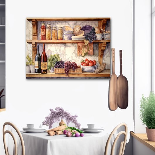 AIヴィンテージカントリーキッチンシェルブワインブドウ ポスター