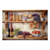 AIヴィンテージカントリーキッチンシェルブワインブドウ ポスター (正面)