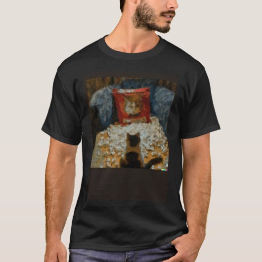 AI印象派 ポップコーンを食べる猫 Tシャツ (正面)