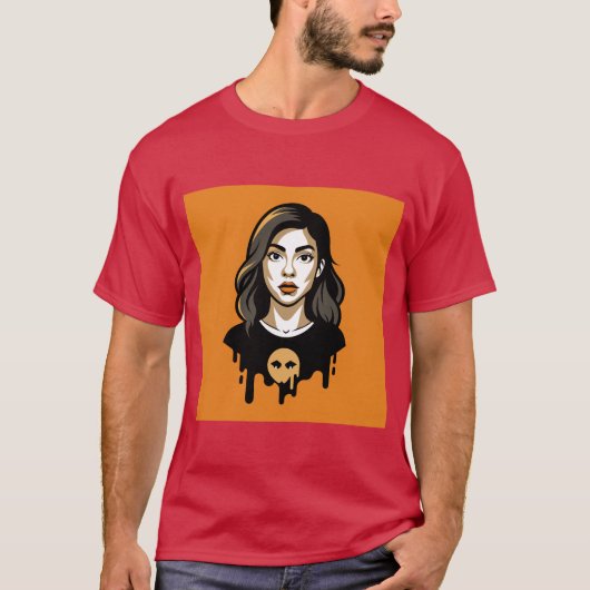 AI女性の絵デザイン - 未来がエレガンスと出会う Tシャツ (正面)