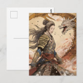 AI女性侍とドラゴン ポストカード (正面/裏面)