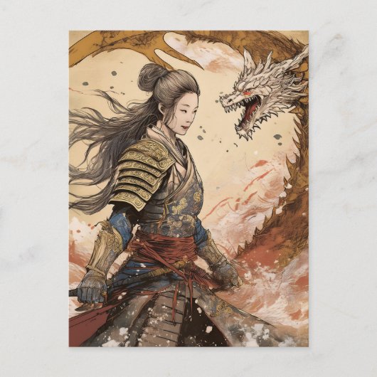 AI女性侍とドラゴン ポストカード (正面)