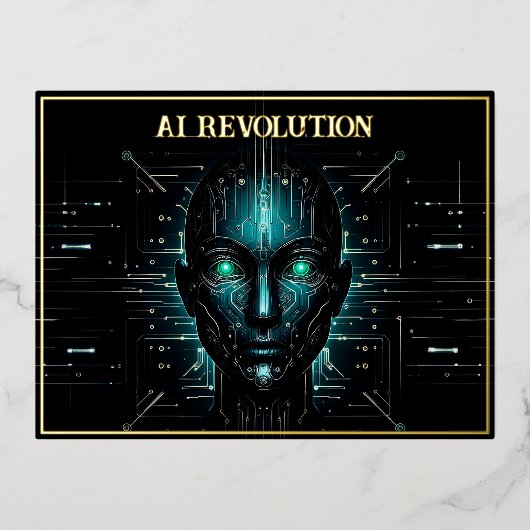 AI技術ソフトウェアロボティクスモダングリーン 箔シーズンポストカード (正面)
