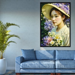 AI生成された美しいフローラ女性アートポートレート ポスター