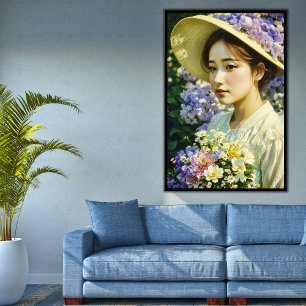 AI生成された美しいフローラ女性アートポートレート ポスター
