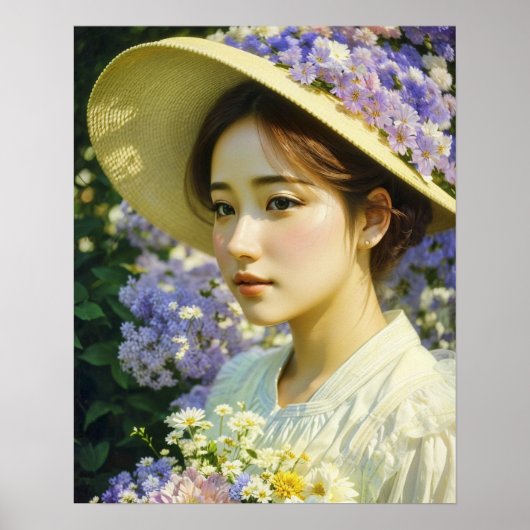 AI生成された美しいフローラ女性アートポートレート ポスター (正面)