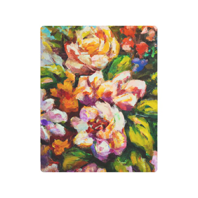 Ai生成された花の油絵メタルウォールアート メタルプリント (正面)