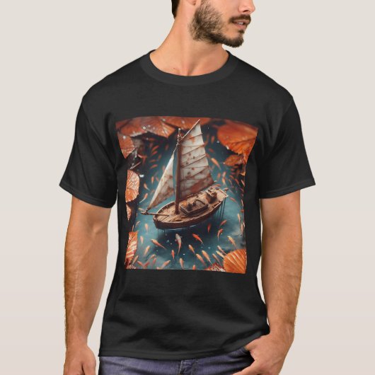 AI生成アートの小さなボート Tシャツ (正面)