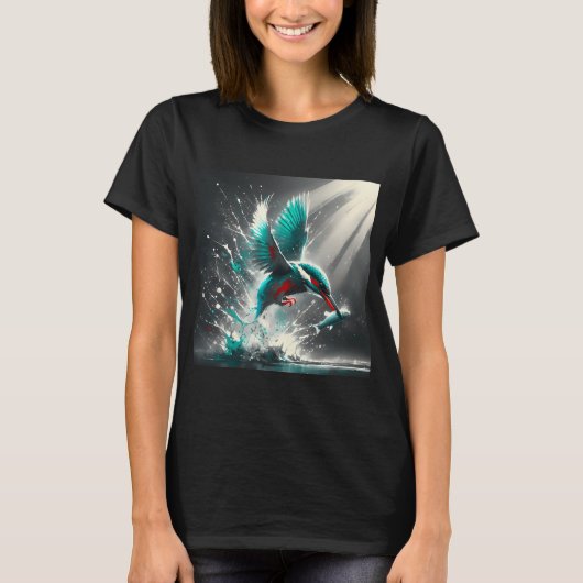 AI生成アート カワセミが魚を捕まえる Tシャツ (正面)
