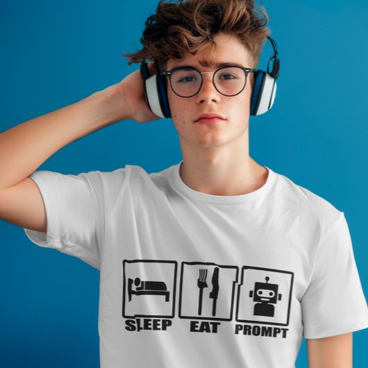 AI おもしろいプロンプトTシャツ | 白黒ロボ食べット Tシャツ