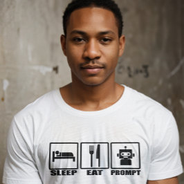 AI おもしろいプロンプトTシャツ | 白黒ロボ食べット Tシャツ