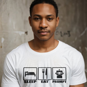 AI おもしろいプロンプトTシャツ 白黒ロボ食べット Tシャツ