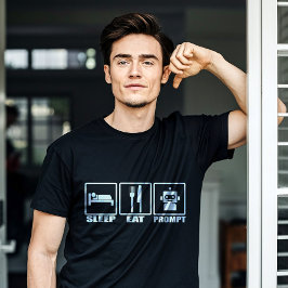 AI おもしろいプロンプトTシャツ | 白黒ロボ食べット Tシャツ