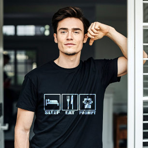 AI おもしろいプロンプトTシャツ 白黒ロボ食べット Tシャツ