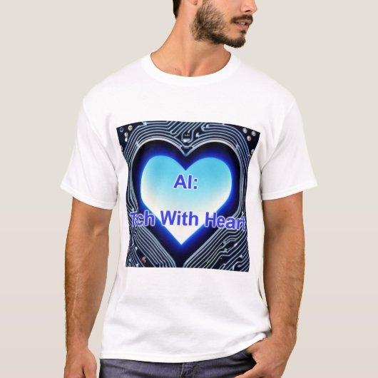 AI: ハートのあるテクノロジー メンズ ホワイト Tシャツ (正面)