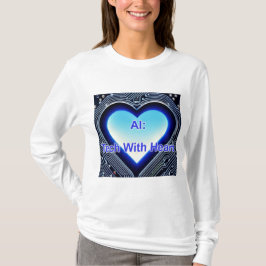 AI: ハートのあるテクノロジー 女性用ロングスリーブ ホワイト Tシャツ