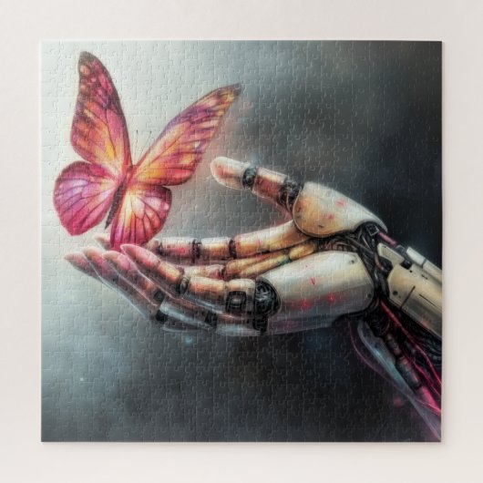AI and Nature Harmony Robot Hand with Butterfly ジグソーパズル (縦)