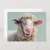 AI ART羊のピンク吹のバブルガムバブル ポストカード (正面/裏面)