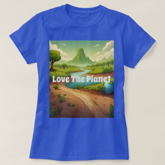 AI Art Blue Love The Planet T-Shirt Tシャツ (デザイン正面)