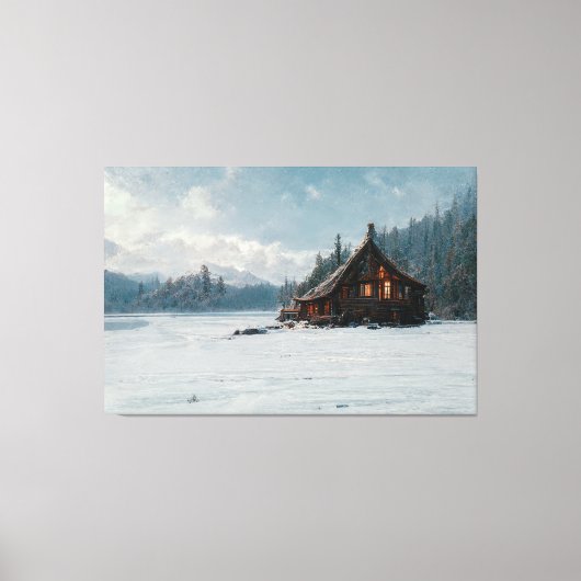 Ai Art Gallery™ - Log Cabin on a Cold Winter's Day キャンバスプリント (正面)