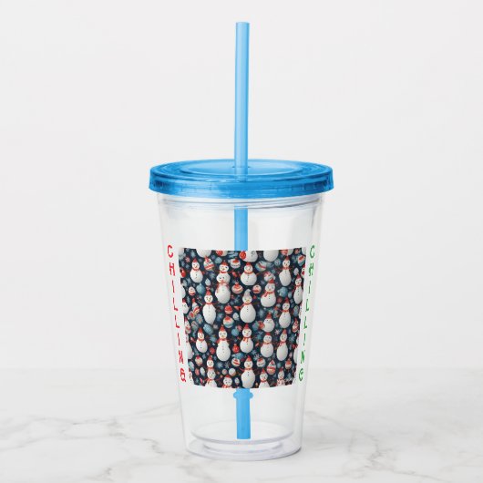 AI Chilling Snowman Pattern Acrylic Tumbler or Cup アクリルタンブラー (正面)