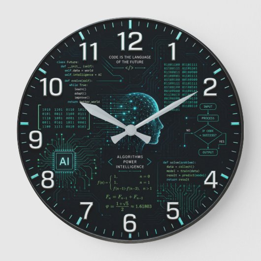 AI Coding Programming Computer Science Software ラージ壁時計 (正面)