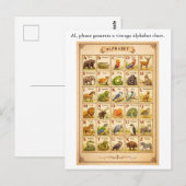 AI Fail Vintage Alphabet Chart with Animals ポストカード (正面/裏面)
