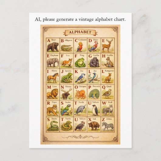 AI Fail Vintage Alphabet Chart with Animals ポストカード (正面)