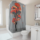 AI Flowers Tree on Black and White Vertical ストライプS シャワーカーテン (インサイチュ)