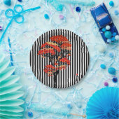 AI Flowers Tree on Black and White Vertical ストライプS ペーパープレート (パーティー)