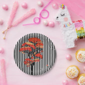 AI Flowers Tree on Black and White Vertical ストライプS ペーパープレート (パーティー)