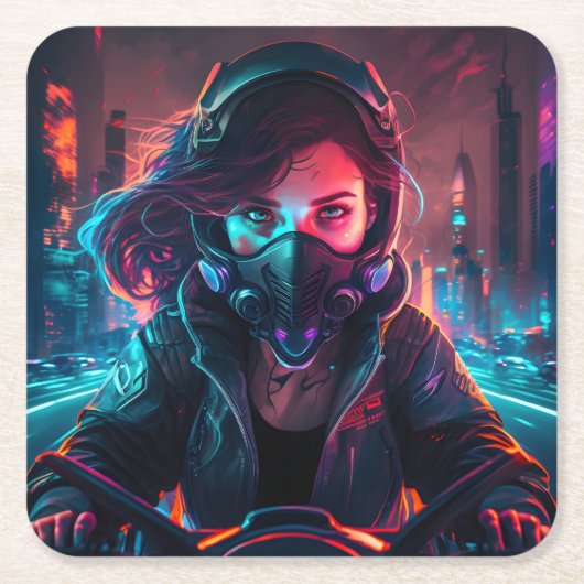 AI generated motorcycle art #1 スクエアペーパーコースター (正面)