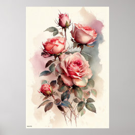 ai generated pink roses wall artヴィンテージスタイル ポスター