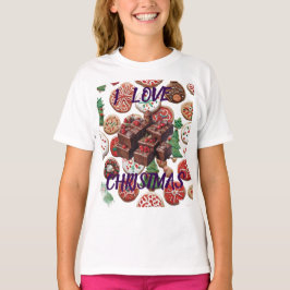 AI I Love Christmas Cookies & Fudge Girls T-shirt Tシャツ