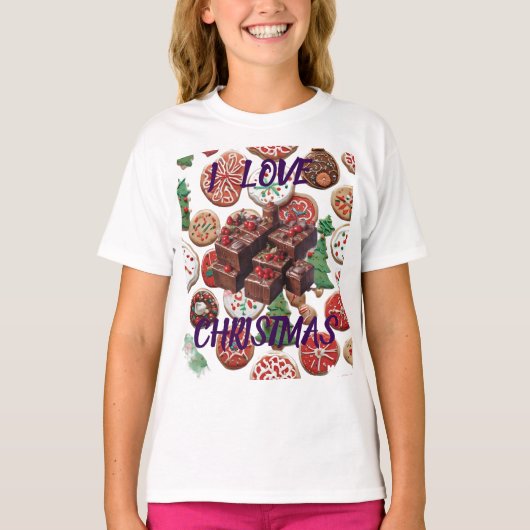 AI I Love Christmas Cookies & Fudge Girls T-shirt Tシャツ (正面)