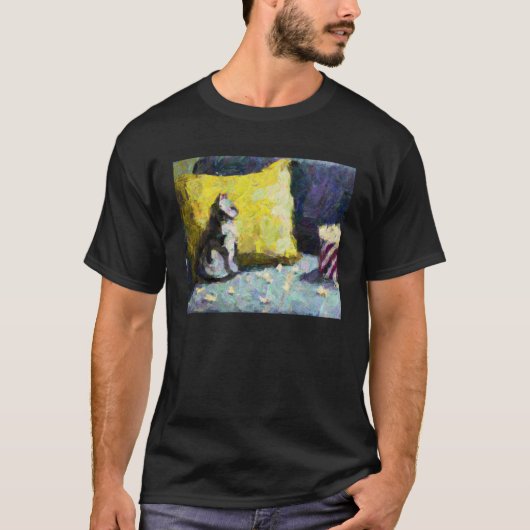 AI Impressionist Cat Watching TV and Eating Popcor Tシャツ (正面)